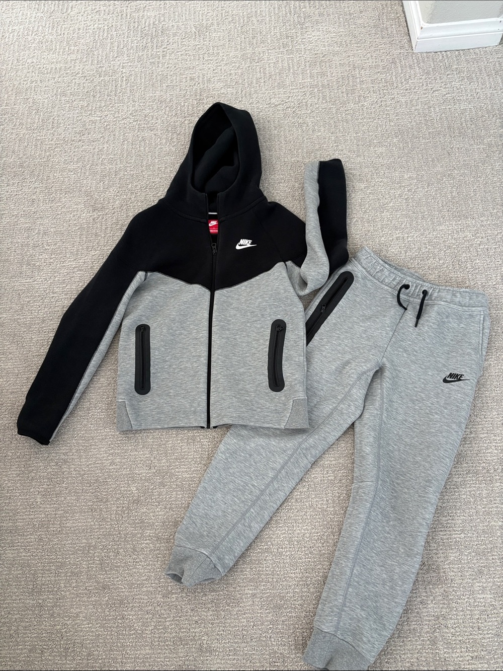 Nike Tec Black and Gray Kids Hoodie Zip Jacket with Gray Joggers